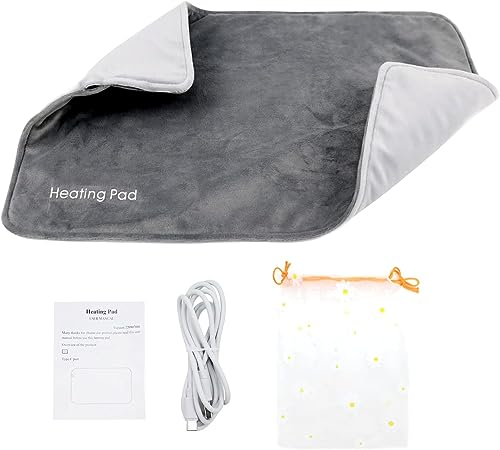 YJZQ Heizkissen USB Elektrisch Wärmekissen für Rücken Nacken Schulter Bauch 30 x 50cm Rückenheizkissen Wärmedecke mit Schnelle Heiztechnik 10W Heizdecke waschbar Heating Pad(Grau)
