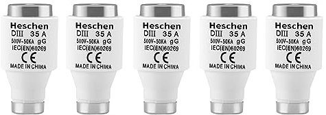 Heschen Keramische Neozed-Sicherungseinsätze, DIII-Typ Sicherungseinsatz, 35A 500VAC, gG-Typ, für Kabel und Leitungsschutz, 5 Stück