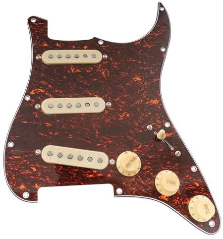 Musiclily Pro SE Standard SSS Battipenna Precablato Pre-Wired Loaded Pickguard con Staggered Alnico 5 Single Coil Pickups per Chitarra Elettrica tipo Strato, 4 strati Red Tortoise