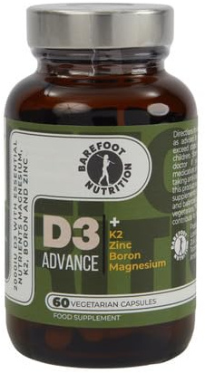 Barefoot Nutrition - Vitamine D3 Advance 2000 IU, avec Vitamine K2 MK-7, Magnésium, Bore et Supplément de Zinc, Formule hautement renforcée pour la fonction osseuse et la santé normale, 60 Capsules
