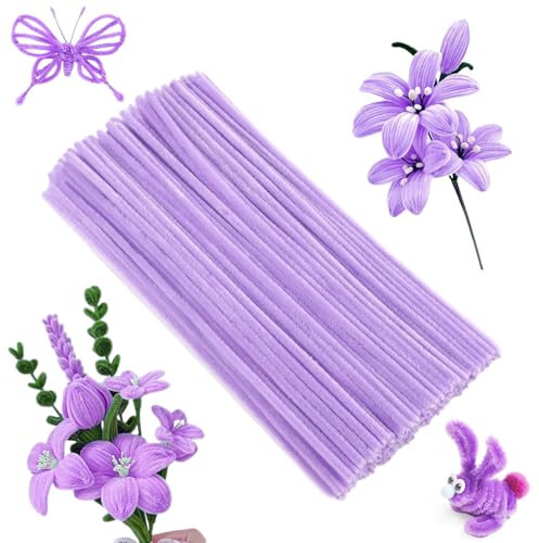 100/200/300 Stück Pfeifenreiniger, Pfeifenputzer Bunt zum Basteln, Chenilledraht Pfeiffendraht für Kreative DIY-Projekte und Basteldeko für Kinder Zum Basteln (300 Stück,Taro Veilchen)