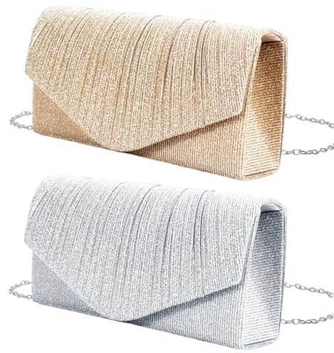 CZAYEFNH Damen Clutches,2 PCS Funkelnde Kettenabendtasche,Modische Tasche Bag Handtasche,Elegante Umschlagtasche Crossbody für Neujahrsball,Hochzeit,Party und Hochzeit Damen-Clutches