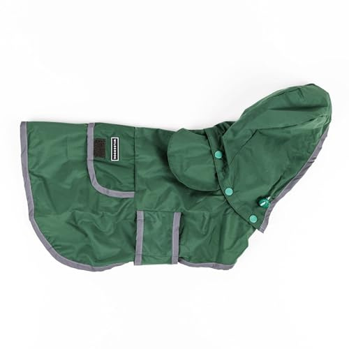 Wilderdog Dog Jacket Waterproof Raincoat with Breathable Interior, Removable Hood, Torso Strap, Secure Closures, Back Pocket and Two Hanging Loops, Foldable into Back Pocket
