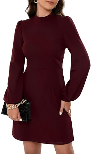 KOJOOIN Vestido de mujer elegante vestido de negocios, manga larga, longitud hasta la rodilla, línea A, cintura alta, vestido envolvente (embalaje multidireccional), rojo, L