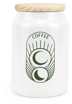 Purely Home Boho Minimalist Ceramic Coffee Storage Canister - Simplistic Bohemian Floral Kitchen Decor Gift - Kitchen Food Storage Container & Wooden Lid 600ml (14.5cm x 9.5cm)