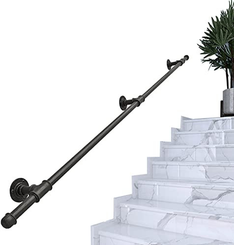 Schmiedeeisen Schwarz Handlauf für Treppen 0,8m Wandstütze Komplettset Indoor Outdoor Treppenhaus Geländer Geländer Geländer Handlauf Metall Handlauf für 1 6.1 m Treppenhäuser