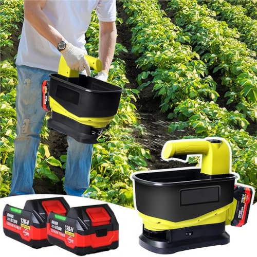 Esparcidor de semillas inalámbrico, fertilizante eléctrico de mano de 5,5 l con 2 baterías, ancho de dispersión ajustable, esparcidor de pienso y fertilizante for semillas, piensos, hogar, granja, sal