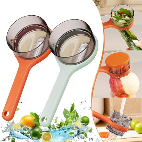 Cuchillo pelador con hoja de acero inoxidable de doble cara y caja de almacenamiento, pelador de verduras con recipiente colector, pelador multifuncional de frutas y verduras con recipiente para