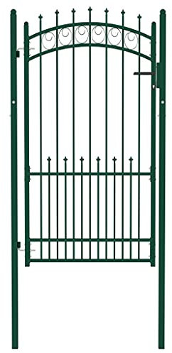 Brokky 146386 Fence Gate with Spikes Steel 100x175 cm Green Garden Gates High galvanised wrought iron metal swing gate