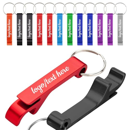 Personalizzati apribottiglie inciso con logo/Text, Apribottiglie Portachiavi in alluminio per birra e bevande per bomboniere, compleanni, bar, matrimoni, ospiti, anniversari, Natale (colorato)