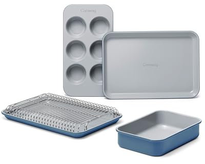Caraway Mini Bakeware Set – Naturally Non-Stick, Non-Toxic Ceramic Coating – Compact Baking Pans Set for Small Kitchens & Ovens – Includes Baking Sheets, Muffin Pan, Cooling Rack & Storage - Slate