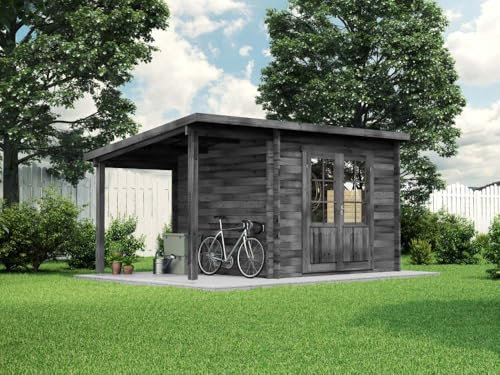 Alpholz Pultdach Gartenhaus Maria mit Schleppdach Gartenhaus aus Holz in Grau, Holzhaus mit 40 mm Wandstärke inklusive Schleppdach, Blockbohlenhaus mit Montagematerial