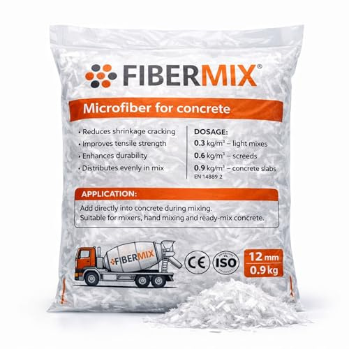 Microfibra per calcestruzzo 12 mm anti fessure, fibra da massetto, 4,5 kg | Polimero ad alte prestazioni, additivo ideale per soletta e riparazione, aumenta la resistenza, facile da miscelare
