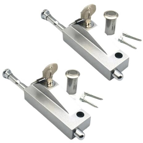 High - Quality Alloy/Stainless Steel Patio Door Lock Keyed with Bolt Lock - Easy Installation,Sliding Door Lock for Window Glass Patio Doors Auxiliary Security Lock,2sets(Silver)