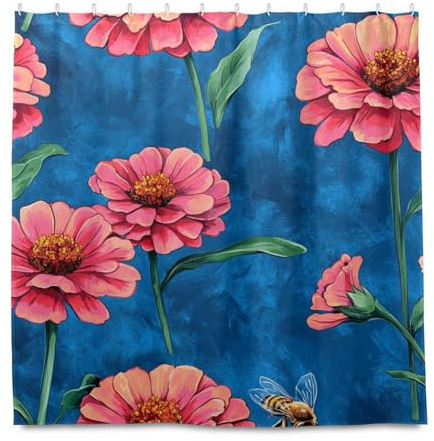miaozhen 182 x 182 pollici Panno Impermeabile Doccia Stallo Tenda con Gancio Bellezza Zinnia Blu Poliestere Lavabile Tessuto Lungo Doccia Tenda Liners per Bagno Occidentale cortinas a prueba de agua