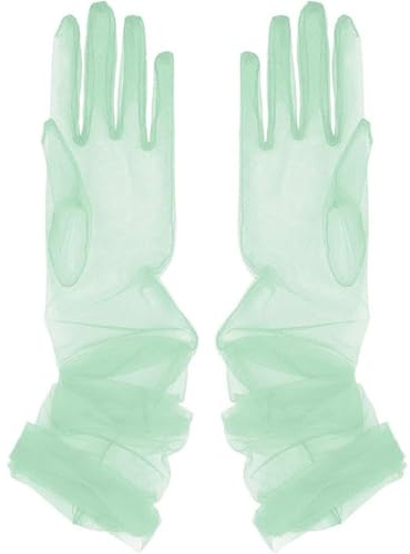 AMateschitz Guanti lunghi da donna in tulle, verde chiaro, per feste, opera, guanti da sposa, trasparenti
