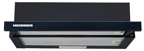 HEINNER HTCH-440GBK Hotte Aspirante Encastrable 60 cm, Télescopique Écran plat Hotte Cuisine, Évacuation 329,6 m³/h, 2 niveaux, noire