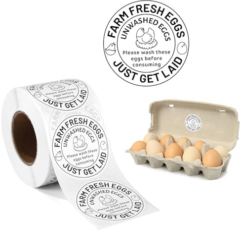 Tinoaly 500pcs Farm Fresh Egg Stickers, Unwashed Egg Carton Labels Decals 2 Inch Round Self-Adhesive Eggs Handling Packaging Stickers Tag for Chicken Quail Farm Farmers Markets Supplies