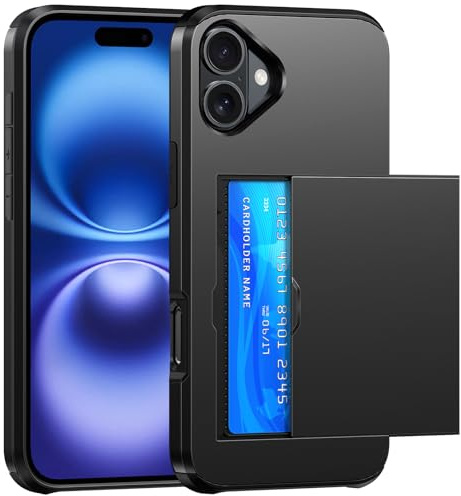 SZSSZSM for iPhone 16 Plus Wallet Case with Card Holder, Black | Hidden Card Slot, Double Layer Shockproof, Drop Protection, Slim Fit Design, Daily Commute