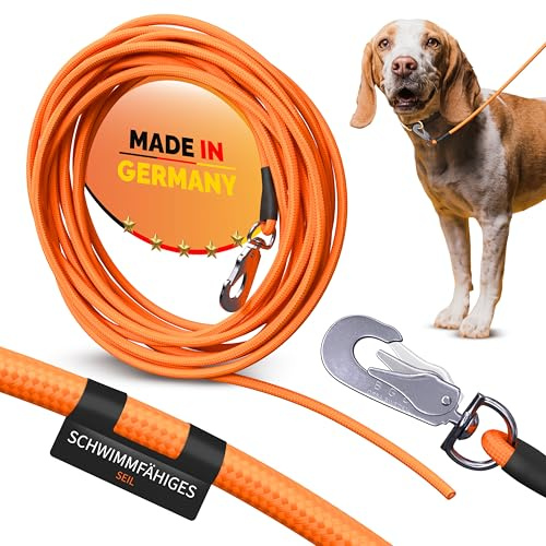 Themahund Schleppleine 20 m leicht & schwimmfähig, aus Seil | Besonders leichte, reißfeste Trainingsleine mit 360°-Karabiner – für Rückruf- & Wassertraining