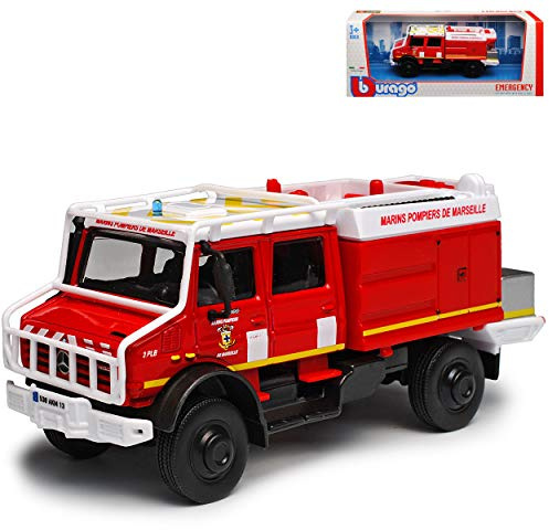 alles-meine.de GmbH Mercedes-B Unimog U5000 Feuerwehr Rot Marseille 1/50 Burago Modell Auto mit individiuellem Wunschkennzeichen
