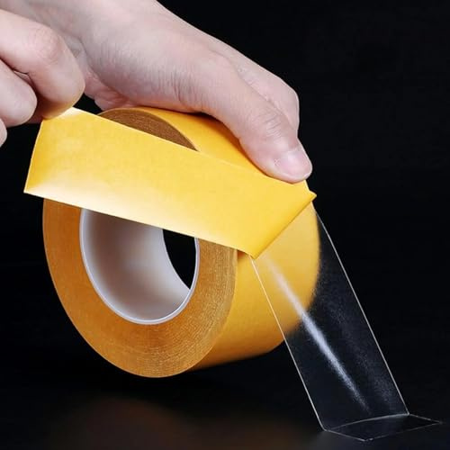 2pcs Ultra Thin Clear Double Sided Tape,25mmX50m Strong Double Sided Sticky Tape for Craft, Two Sides Sticky Tape with Transparent Adhesive Heavy Duty Strong Mounting Tape for Wall Decor Cat Training