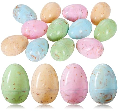 JOYIN 12 PCS Plastic Easter Marble Printed Eggs, 3.15 Multicolor Fillable Empty Eggs for Easter Hunt, Basket Stuffers, Candy Treats, Classroom Prize, Holiday Supplies and Party Favor