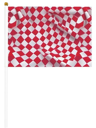 Drapeau à main polyvalent à carreaux rouges et carrés blancs - Pour fêtes, défilés, décorations de vacances