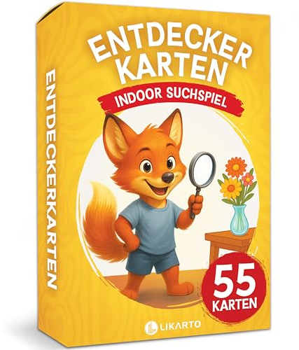 LIKARTO Entdeckerkarten Kinder Indoor, Suchspiel & Zuhause entdecken | Lern- & Indoorspiel - Geschenk für Mädchen & Jungen, 55 Suchkarten und 55 Zusatzaufgaben, Beschäftigung für zuhause
