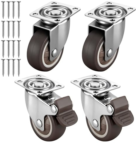 Homshsjhkis 4 Pcs Möbelrollen Klein, 360-Grad Transportrollen Schwerlastrollen 25 mm, Lenkrollen mit Sicherheitsbremse, 2 mit Bremsen und 2 Ohne, keine Spuren Extra Leise für Tisch, Werkbank, Möbel | 4 Pcs 25 mm Lenkrollen mit Sicherheitsbremse, 2 mit Bremsen und 2 Ohne, keine Spuren Extra Leise für Tisch, Werkbank, Möbel