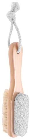 WOONEKY 2 piezas Cepillo Exfoliante Doble Cara para Pies con Piedra Pómez Natural y Cerdas de Cerda Mango de Madera Ergonómico de Unidades para Eliminar Callos y Durezas Ablandador de