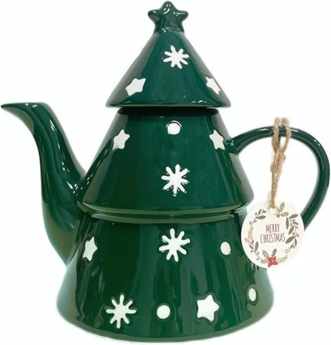 Teiera natalizia in ceramica, caffettiera natalizia in porcellana, tazza grande con manico da 820 ml, festa di Natale,Dark green-One Size