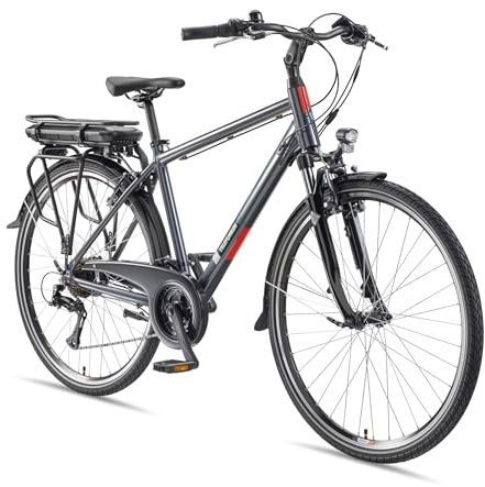TELEFUNKEN Trekking E-Bike 28 Zoll mit 21-Gang Shimano Kettenschaltung | 374,4/474 Wh Li-Ion Akku | Elektrofahrrad mit 40Nm Heckmotor | V-Bremsen | Pedelec für Damen und Herren | 100km Reichweite
