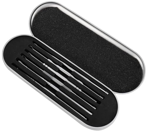 CATIEBYE 6pcs Stainless Steel Ear Spoon Spiral Ear Cleaner Earwax Remover with Storage Box for Safe Gentle Cleaning of Dry and Oily Dirt Suitable for Men Women and Family
