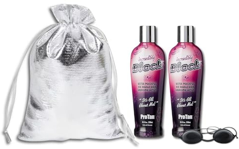 Incredibly Black Ultra Powerful 10X Double Dark Bronzing Lotion 250ml + Tanning Goggles – Gift Bag Advanced Accelerator with Vitamin A & E, Shea Butter & Coconut Oil for Deep, Smooth, Dark Tan