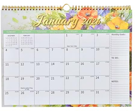 2026 Väggkalender | Månatlig dubbeltrådsbindningsplanerare - 2026-2027 månadskalender 18 månader - för hemskola arbetsskrivbord klassrum daglig planering nyår