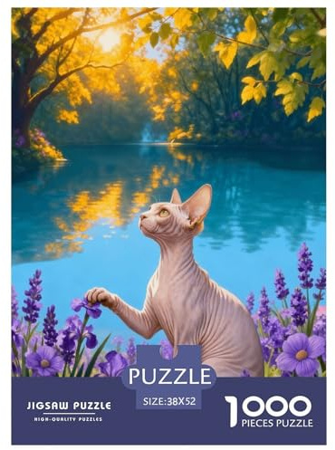 Puzzle Chat sans Poils 1000 Pièces pour Adultes Et Enfants, Défiant Et Stimulant, Casse-tête Buisson Fleuri Bord du Lac, DéCoration, Cadeau Adulte 52x38cm/1000pcs