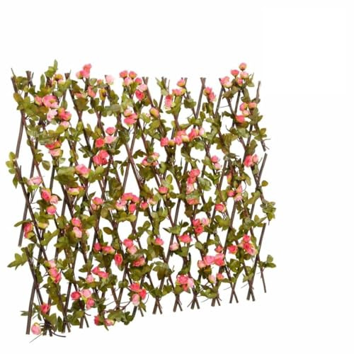 Lot de 5 treillis avec lierre artificiel extensible 180 x 60 cm en bois PVC rose foncé Brise-vue pour jardin, terrasse, balcon, facile d'entretien, durable