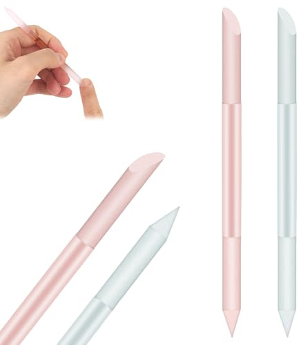 SHENLIU 2 stycken nagelbandspusher dubbelsidig nagelbandsborttagare, penna av glas, professionell nagelbandsborttagare, penna, nagelbandsborttagare, manikyrpinne för manikyr (transparent + rosa)