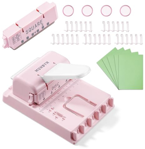 MUNBYN Encuadernadora Espiral, Cabezales Intercambiables, Perfora Papel A4 70g, para Planificadores A4/A5/B5, Diarios DIY y Scrapbooks – Rosa
