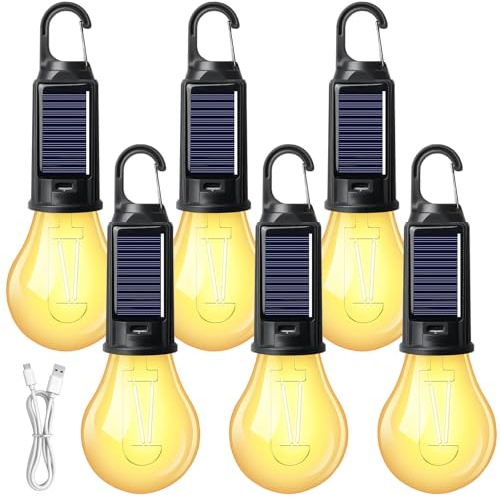 Juego de 6 lámparas de camping recargables: lámpara de camping, lámpara de tienda, linterna de camping LED, proyector recargable con gancho, linterna de camping LED impermeable para tienda de campaña.