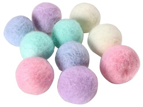 Aetherize Haustier-Wollknäuel aus Filz, große Pompons, lustig, bezaubernd, bunt, weich, leise, gefilzte Stoffbälle für Katzenliebhaber, Bastelbedarf, 2 cm, 10 Stück, Haustier-Wollknäuel