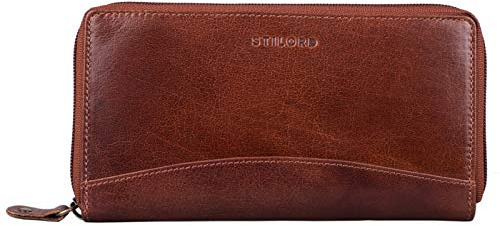STILORD 'Saskia' Portemonnaie Damen Leder groß mit RFID Schutz viele Fächer Vintage Brieftasche im Querformat Geldbörse für EC-Karten Kleingeld Ausweis, Farbe:Mandel - braun