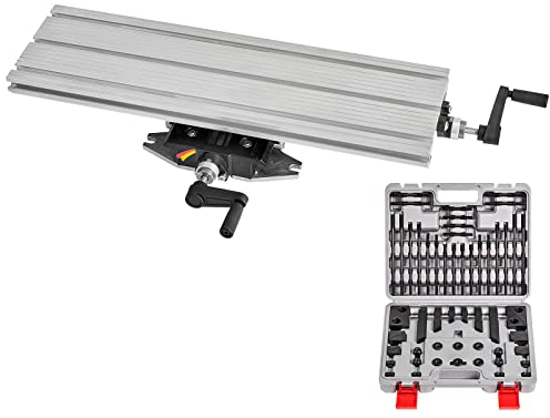 WABECO 2-Achsen Koordinatentisch K600 mit Spannpratzen Satz 58-teilig, Aufspannfläche 600 x 180 mm zu WABECO Bohrständer Fräsständer BF Frästisch Bohrtisch für Bohrständer Made in Germany