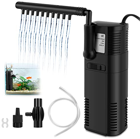 everfarel Aquarien Eckfilter innenfilter mit Innen Filter Pumpe mit Spray Stange für Fischtank 300L/450L/H, 2W/6W (450L/H 6W)