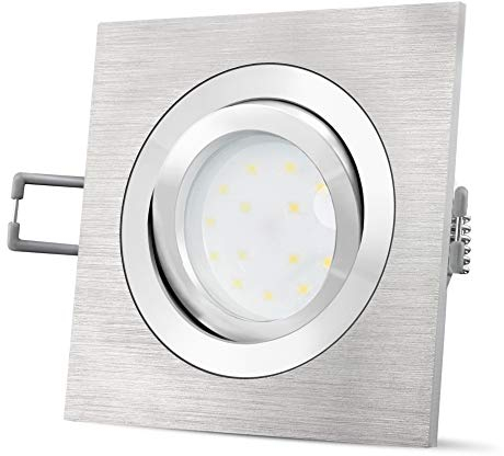 SSC-LUXon QF-2 Einbaustrahler flach eckig Alu gebürstet - LED Einbauleuchte dimmbar ohne Dimmer mit fourSTEP Modul 4W warmweiß 230V