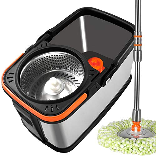 Axdwfd fregona Giratorio Doble Unidad Presión de la Mano Deshidratación automática Acero Inoxidable Cubo de la fregona 2 Cabezas de trapeador (Color : Negro)