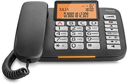 Gigaset DL580 - Telefono a Filo - Ampio Display e Tasti Ergonomici - 99 Contatti - Visualizzazione Chiamata Tramite LED, Nero [Versione Italiana]