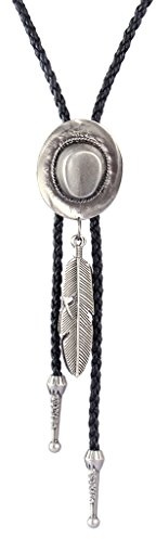 LIANCHI Western-Bolo-Krawatte für Damen und Herren, Federhut-Anhänger, Indianer-Leder-Bolo-Krawatte (Silber), 70, Leder