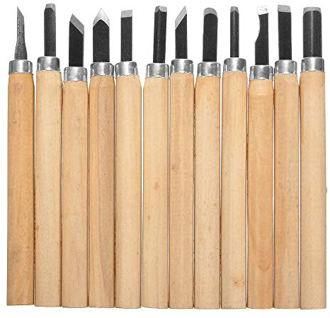 Gasea 12PCS Outil de Gravure à Bois Main Couteau Sculpture sur Bois Ciseaux à Découper pour Sculpteur, Charpentier, Amateur, Poteri
